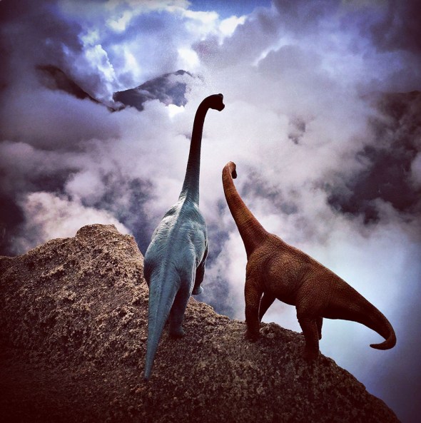 PIC BY JORGE SAENZ / CATERS NEWS - (Pictured: Jorge Saenzs toy dinosaurs in Peru) These incredible images may look like a scene from The Land Before Time, but they are actually created using TOY DINOSAURS. Professional photographer Jorge Saenz began the inventive series as a fun side project to his regular job. On his travels, Jorge has snapped the dinosaurs in countries such as Argentina, Brazil, Chile, Peru and Paraguay. Some of the scenes, such as those atop of mist-covered mountain ranges, look as though they were taken 100 million years ago. - SEE CATERS COPY
